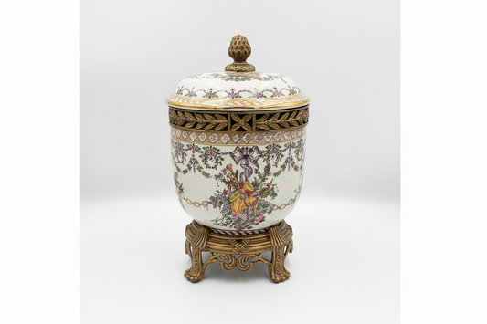 Victorian hand painted porcelain trinket jar made by United Wilson