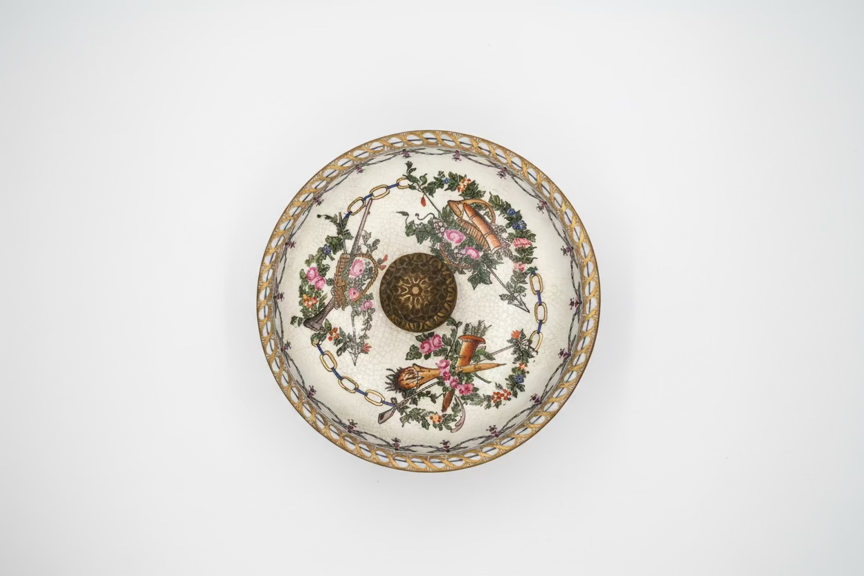 Victorian hand painted porcelain trinket jar made by United Wilson