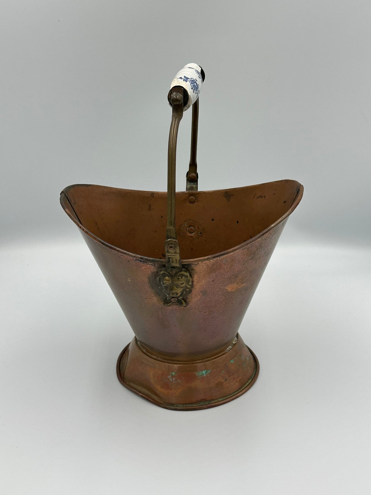 Vintage Copper Coal Scuttle Bucket with Porcelain Handle – Fireplace Ash Bucket