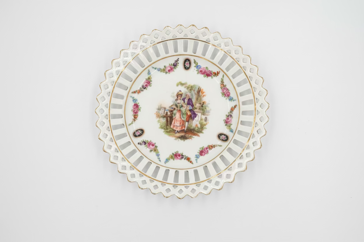 Victorian style plate Courting Couple Floral design made in Germany