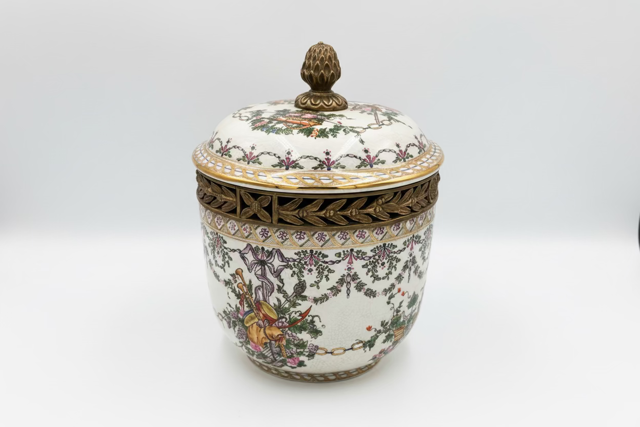 Victorian hand painted porcelain trinket jar made by United Wilson