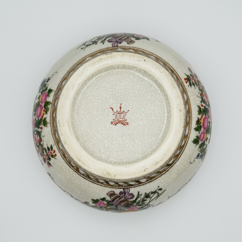 Victorian hand painted porcelain trinket jar made by United Wilson