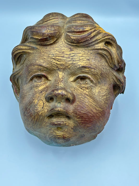 Antique Hand-Carved Giltwood Cherub Wall Plaque