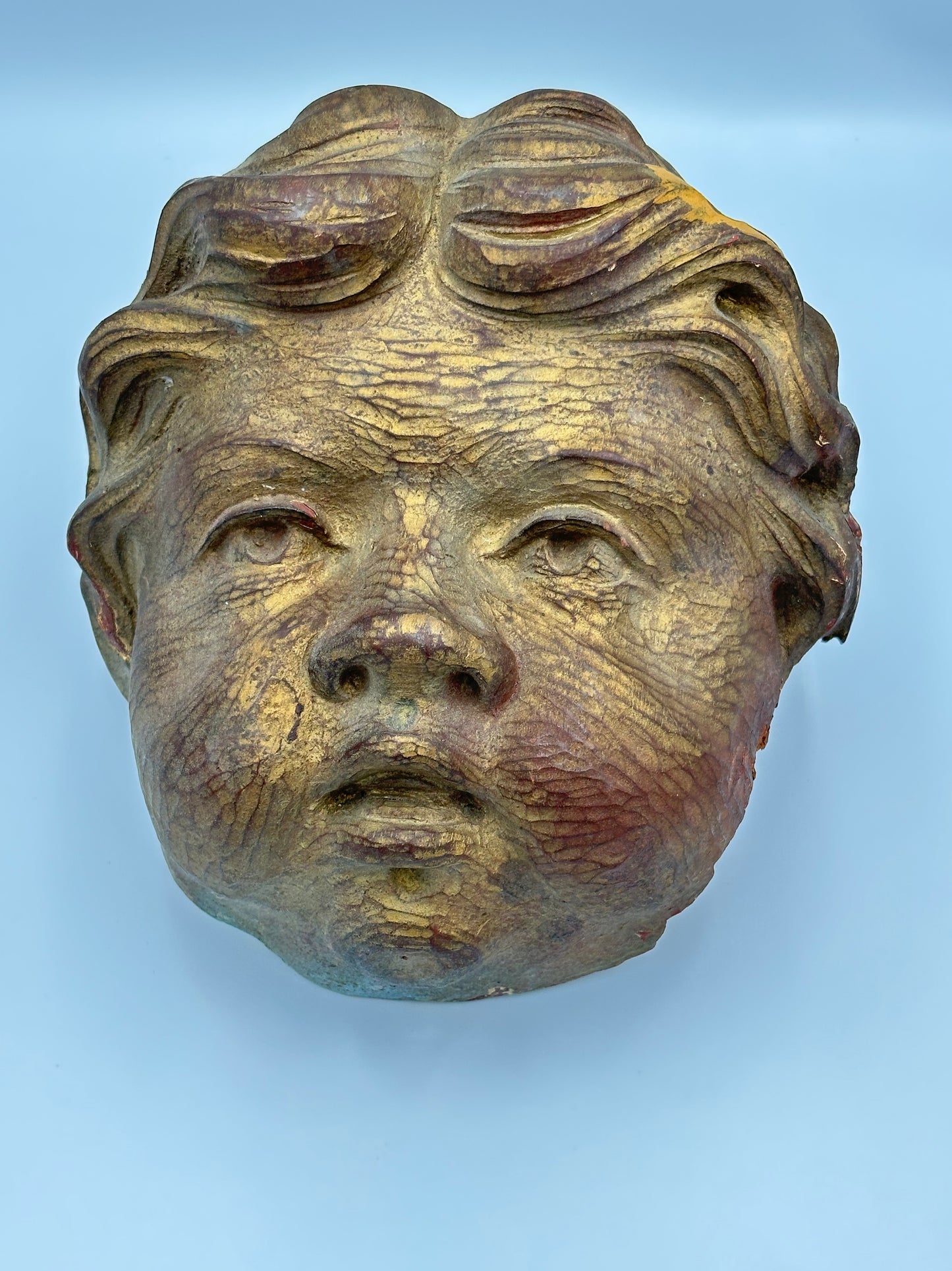 Antique Hand-Carved Giltwood Cherub Wall Plaque